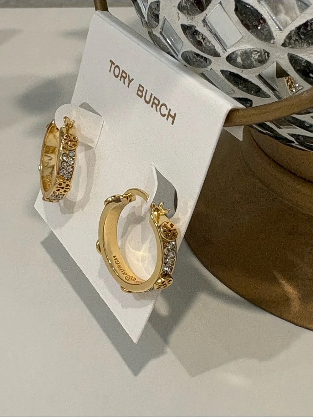 Tory Burch Small Icon Pavé Hoop Earrings